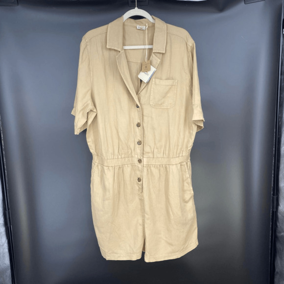 Faherty Arlie Day Romper in Summer Sand Size XL Safari Casual Linen Cotton NWT - Picture 4 of 12